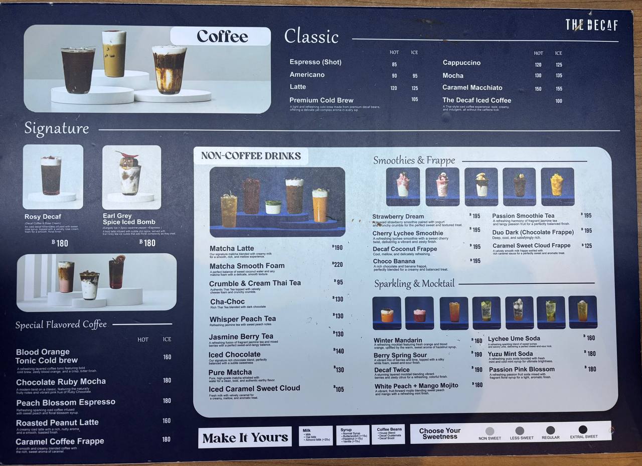 เมนูเครื่องดื่ม THE DECAF ในวันงาน