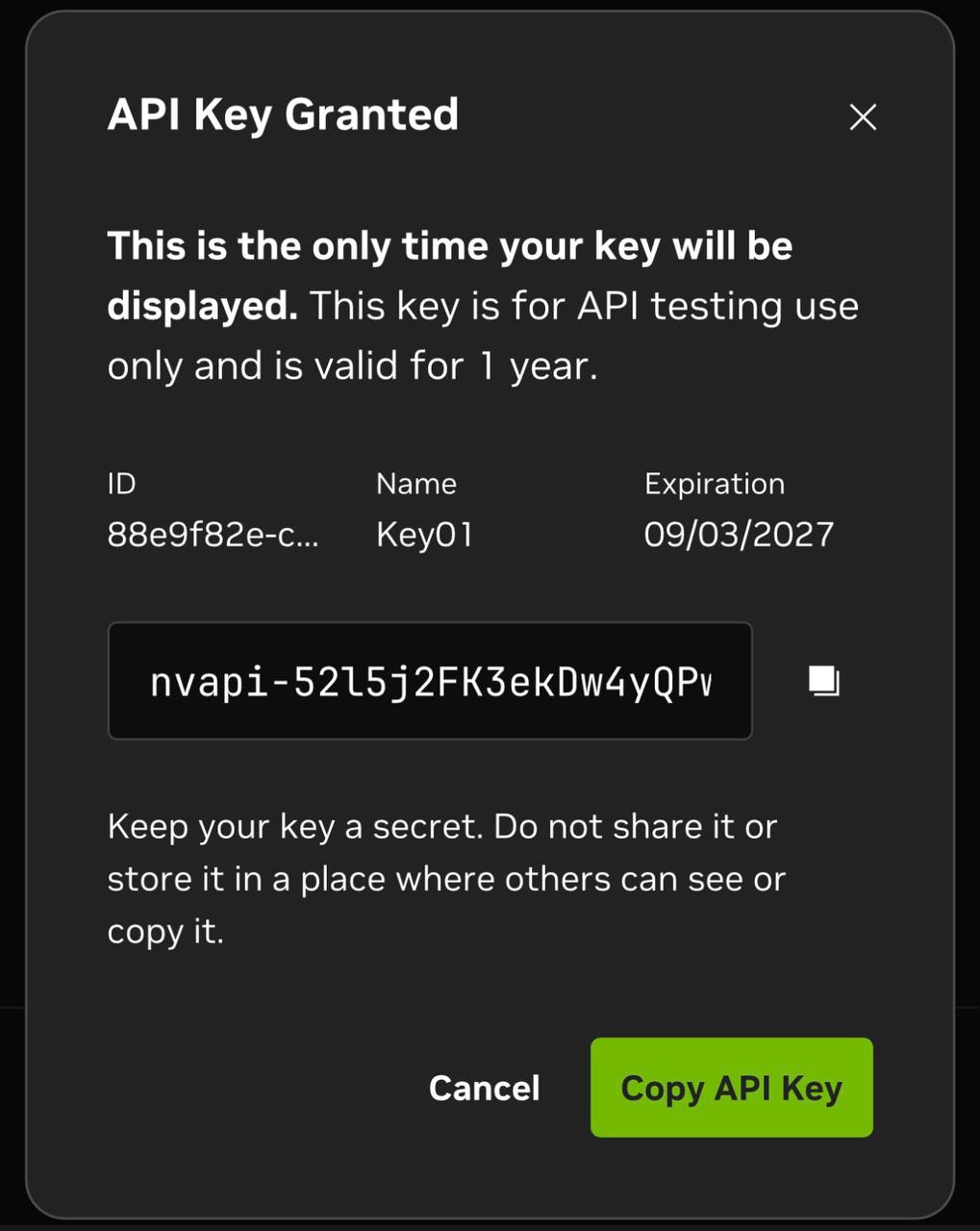 API Key Granted