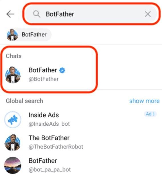 ค้นหา BotFather